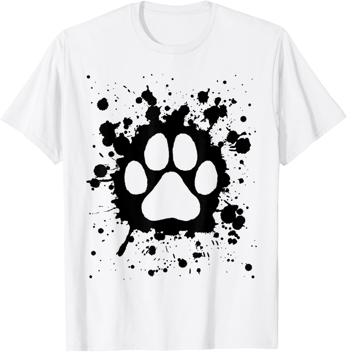 Cat Dog Paw Print Black Splatter Pet Lover Men Women Girls Kids T-Shirt - T-Shirt | White