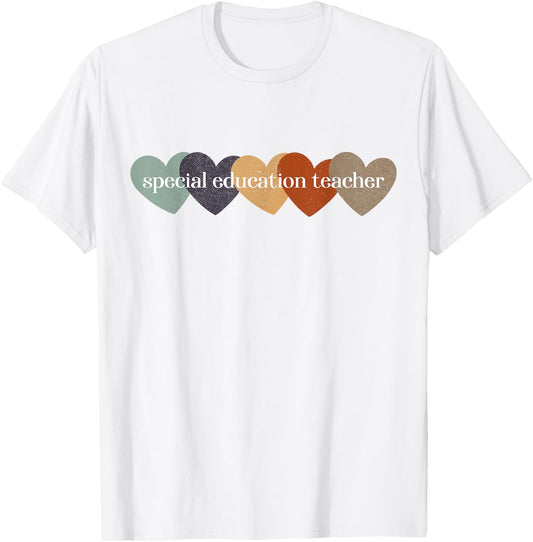 Special Education Teacher Heart Back to School Teach Rainbow Men Women Girls Kids T-Shirt - T-Shirt | White