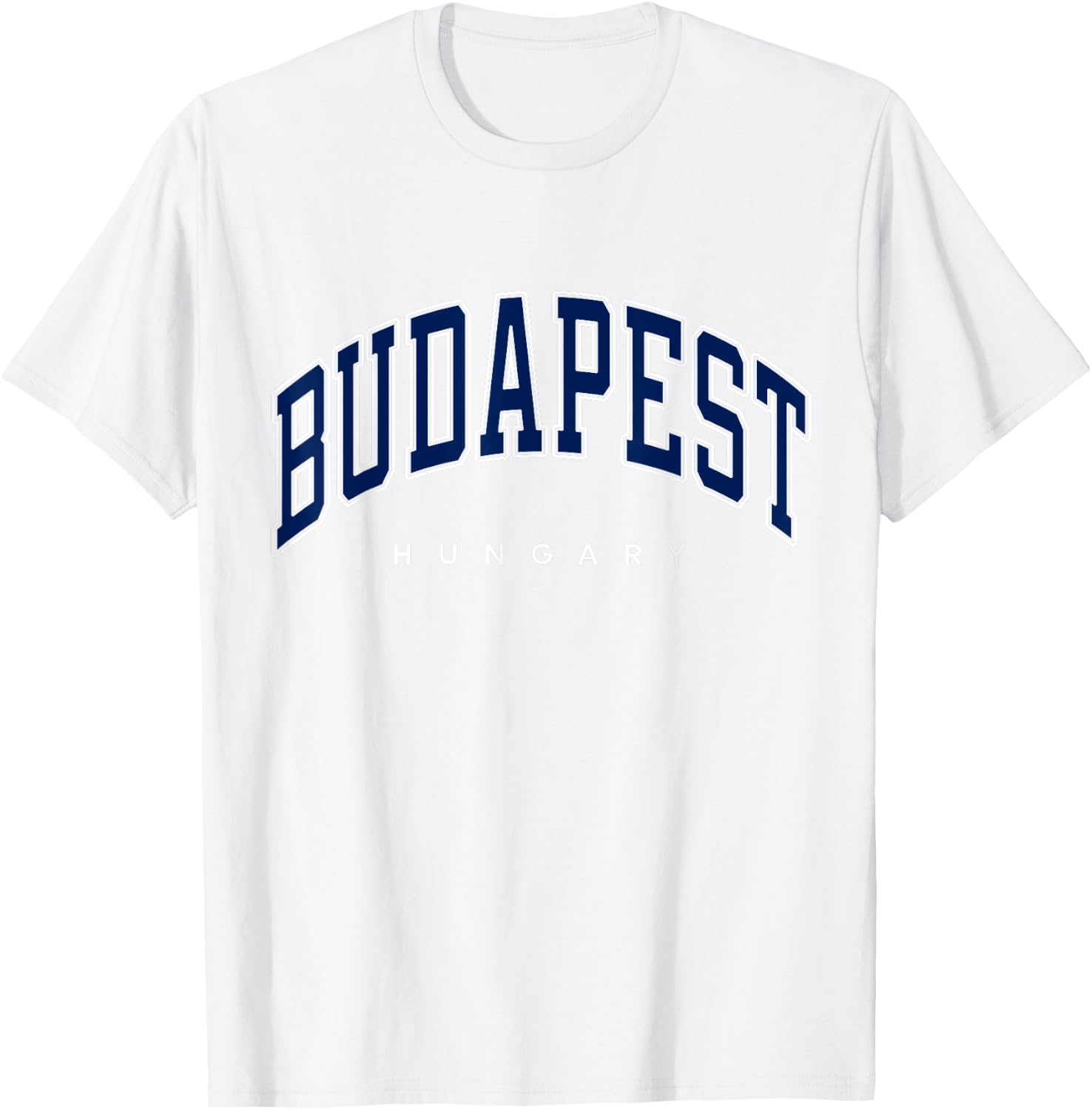 Budapest Hungary Varsity Style Navy Text T-Shirt - T-Shirt | White