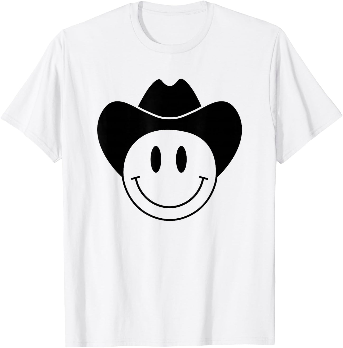 Smiling Happy Face With Black Rodeo Cowboy Hat T-Shirt - T-Shirt | White