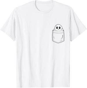 Ghost in Pocket Halloween T-Shirt - T-Shirt | White