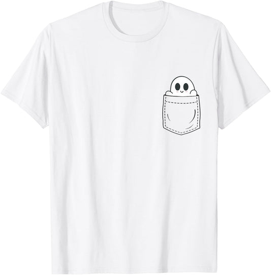 Ghost in Pocket Halloween T-Shirt - T-Shirt | White
