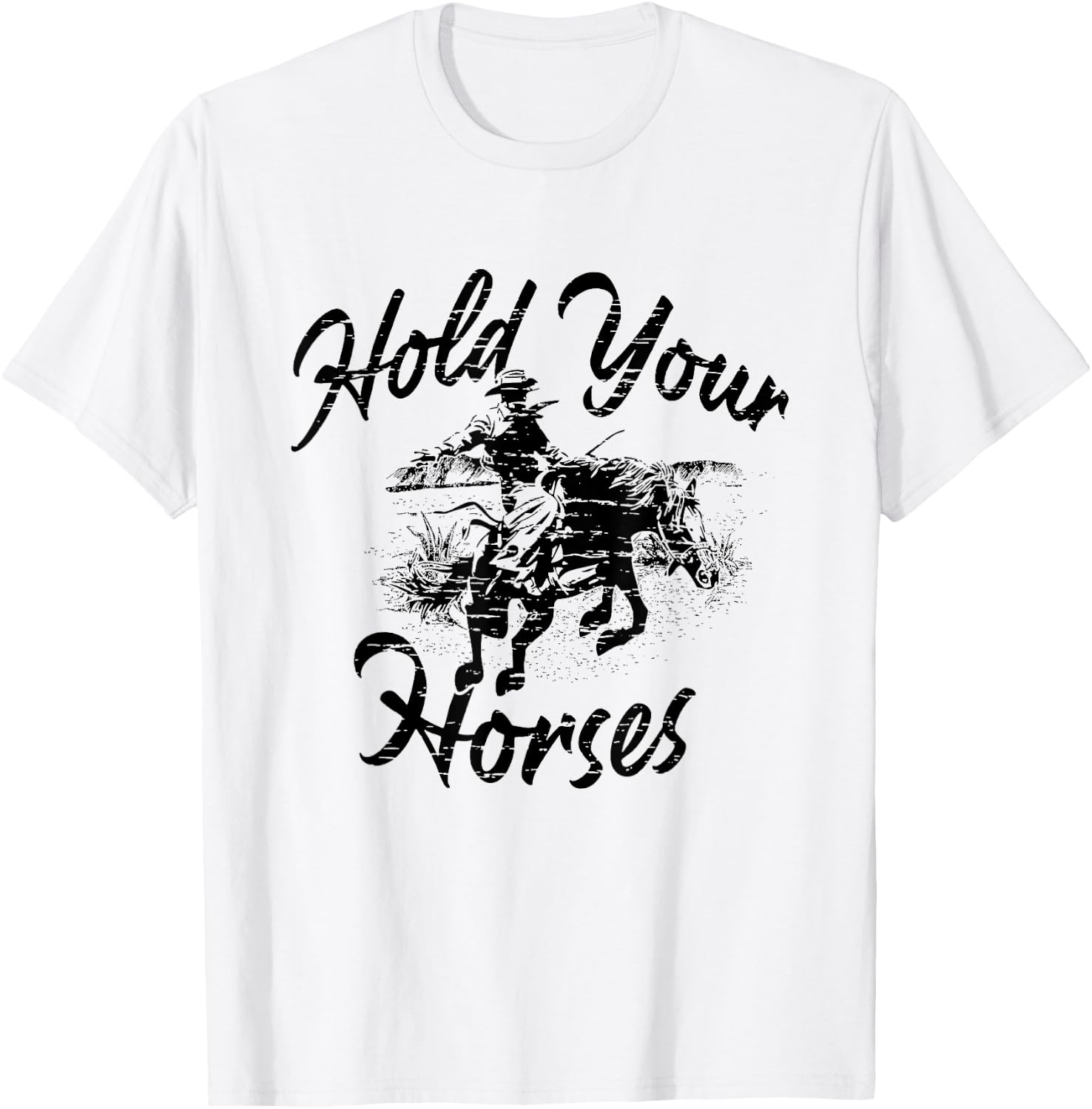 Vintage Rodeo Cowboy Hold Your Horses Retro Western Gift T-Shirt - T-Shirt | White