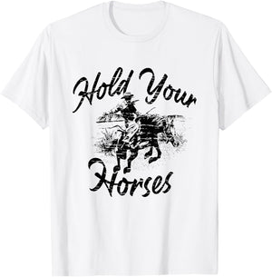 Vintage Rodeo Cowboy Hold Your Horses Retro Western Gift T-Shirt - T-Shirt | White