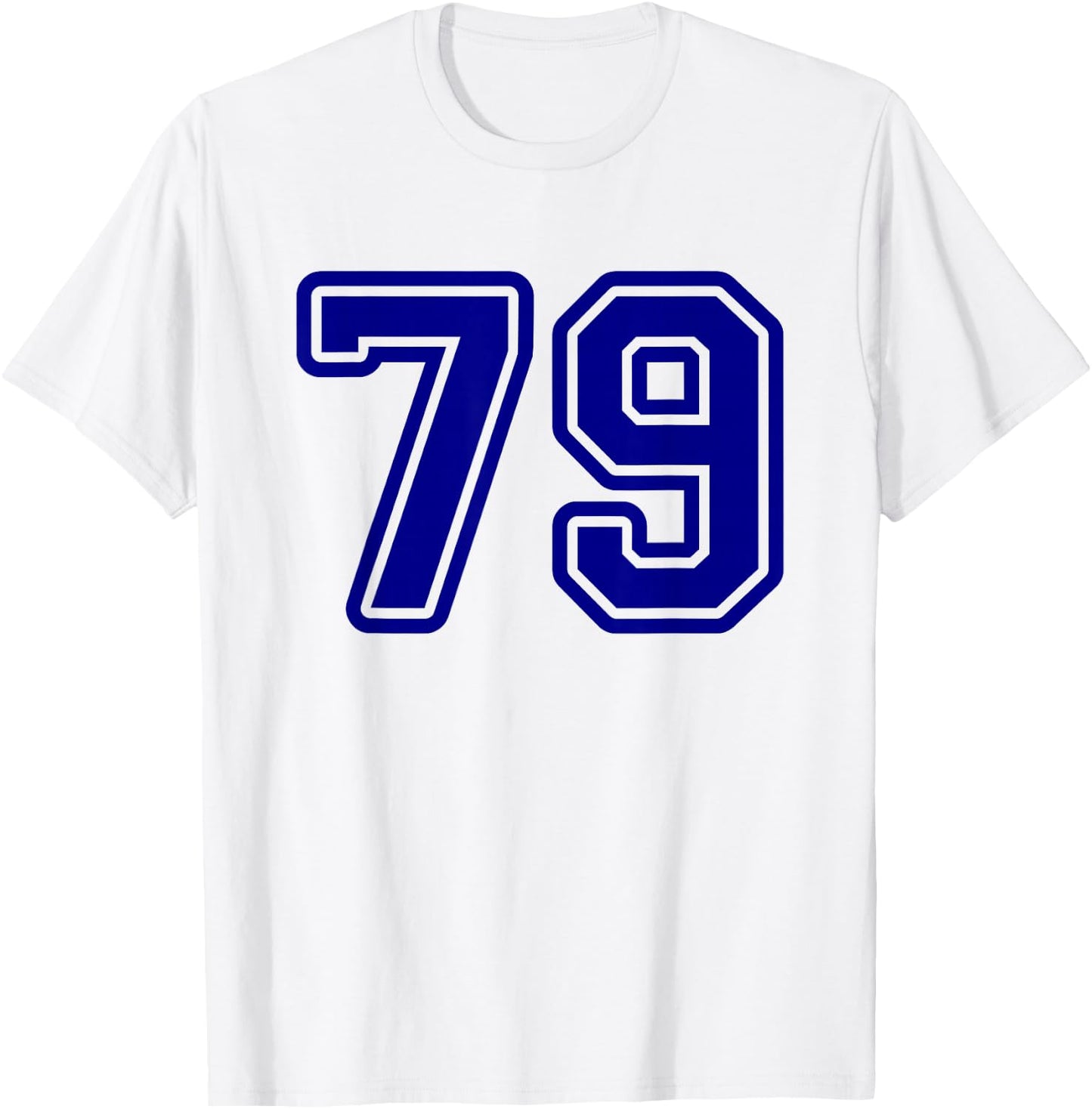 Blue Sports Team Number #79 T-Shirt - T-Shirt | White