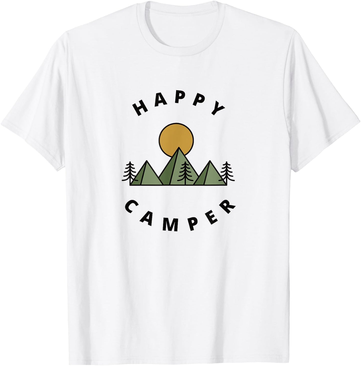 Happy Camper Camping Camp Forest Mountains Minimalist T-Shirt - T-Shirt | White