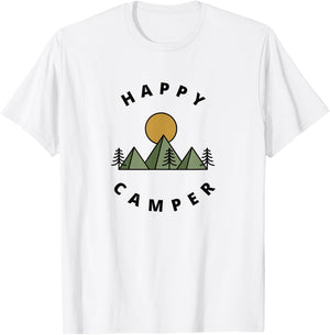 Happy Camper Camping Camp Forest Mountains Minimalist T-Shirt - T-Shirt | White