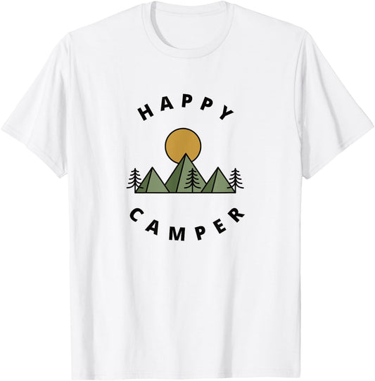 Happy Camper Camping Camp Forest Mountains Minimalist T-Shirt - T-Shirt | White