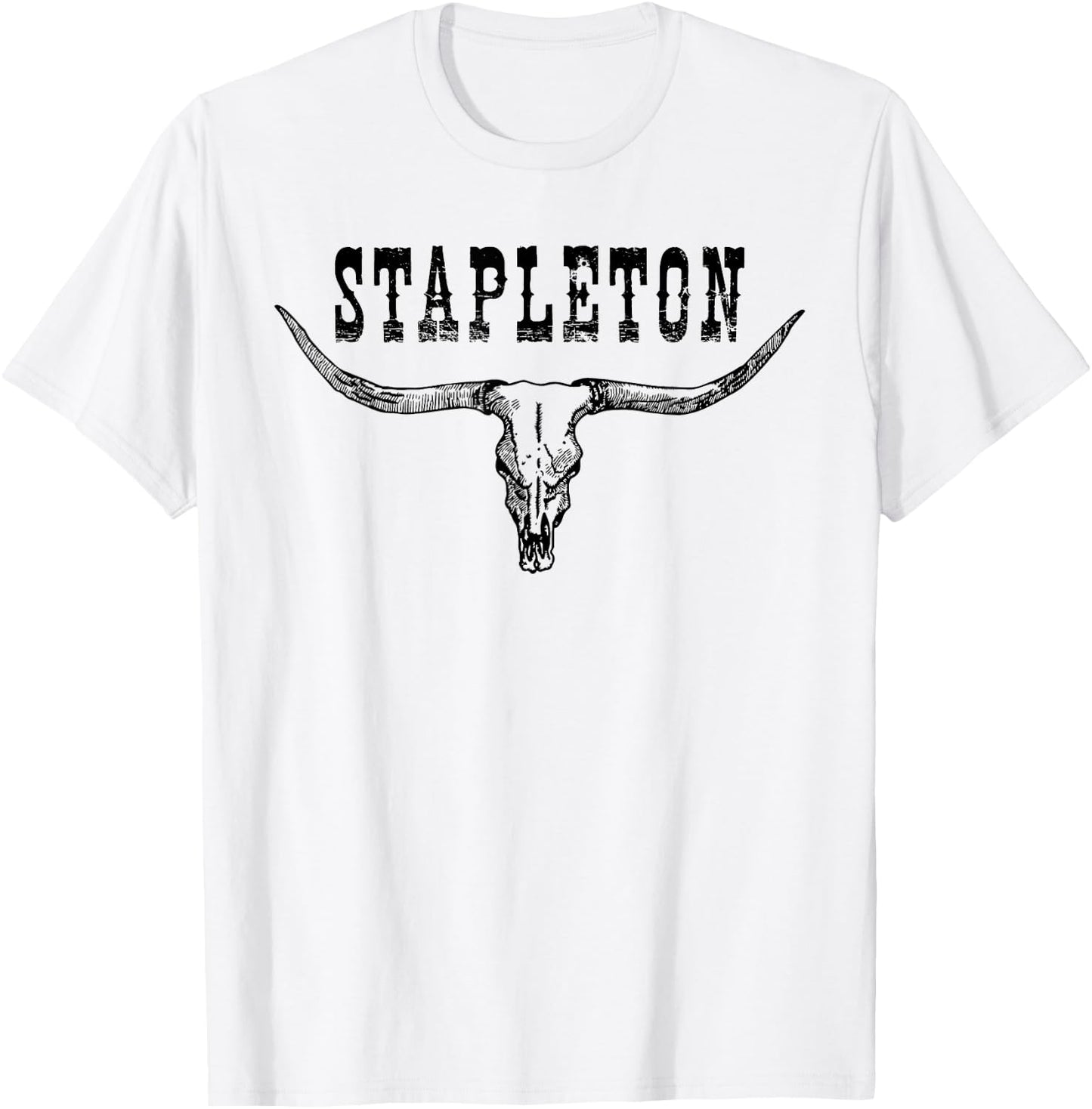 Western Stapleton Cow Skull Stapleton Punchy Cowboy Cowgirl T-Shirt - T-Shirt | White