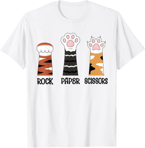 Funny Cat Paws Rock Paper Scissors Loves Playing Boys Kids T-Shirt - T-Shirt | White
