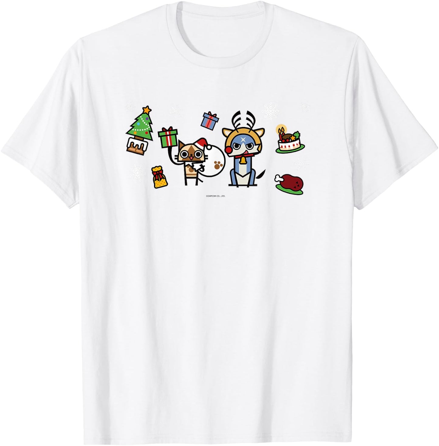 Monster Hunter Rise: Sunbreak Palamute＆Palico Christmas (B) T-Shirt - T-Shirt | White