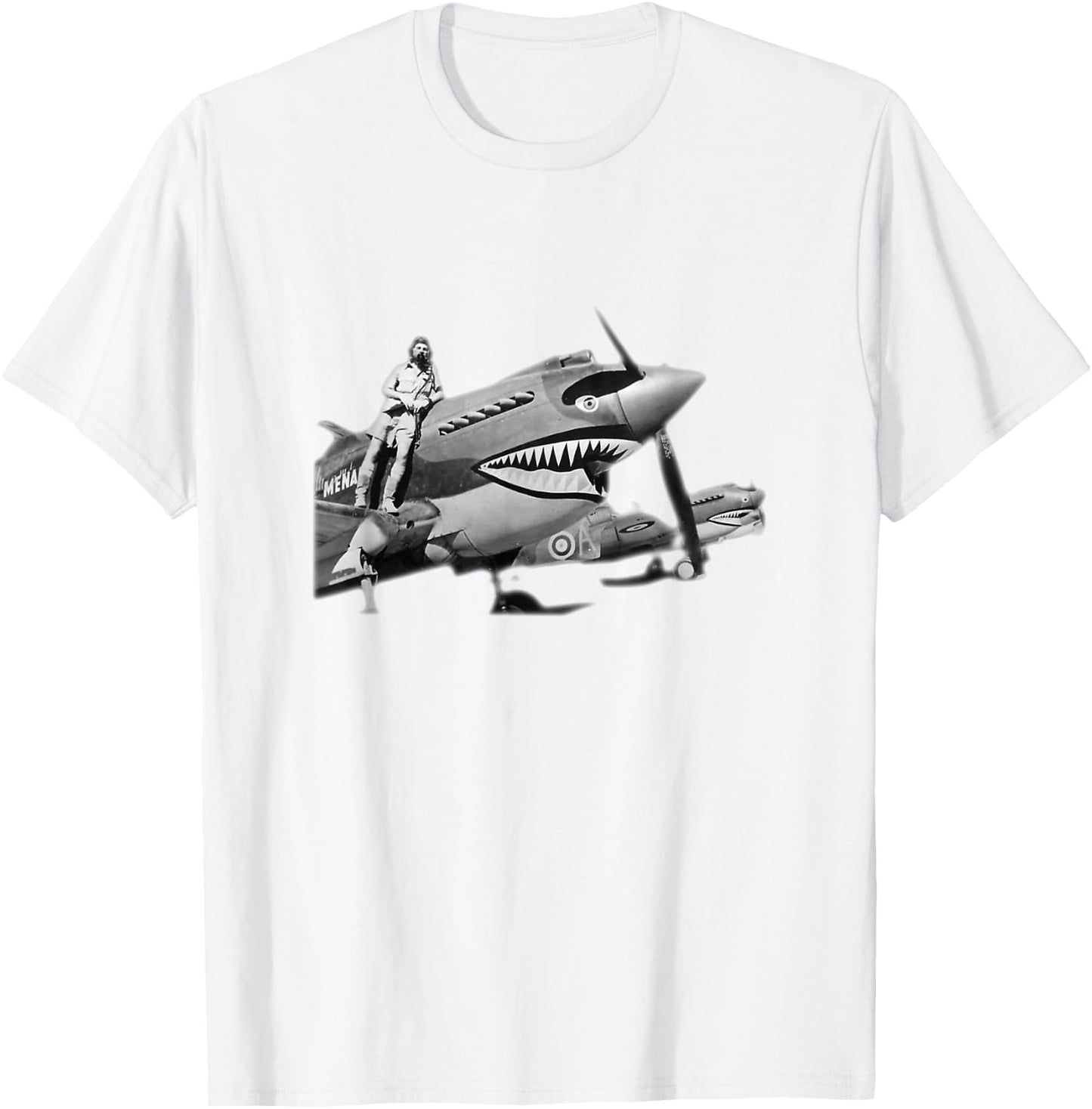 Shark Teeth P-40 Warhawk Nose Art WWII WW2 Airplane Vintage T-Shirt - T-Shirt | White