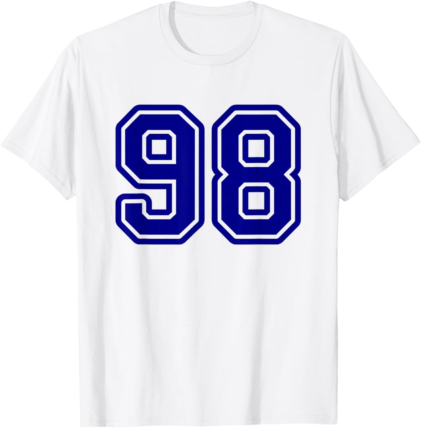 Blue Varsity Sports Team Number #98 T-Shirt - T-Shirt | White