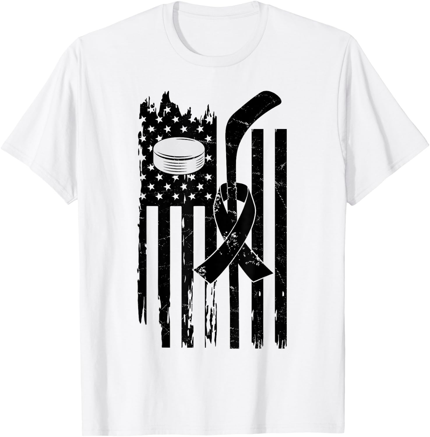 Hockey Pink Ribbon Breast Cancer Awareness Sport Lover T-Shirt - T-Shirt | White