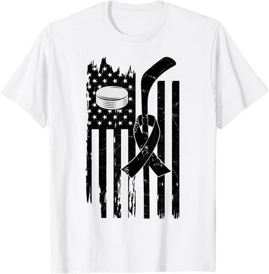 Hockey Pink Ribbon Breast Cancer Awareness Sport Lover T-Shirt - T-Shirt | White