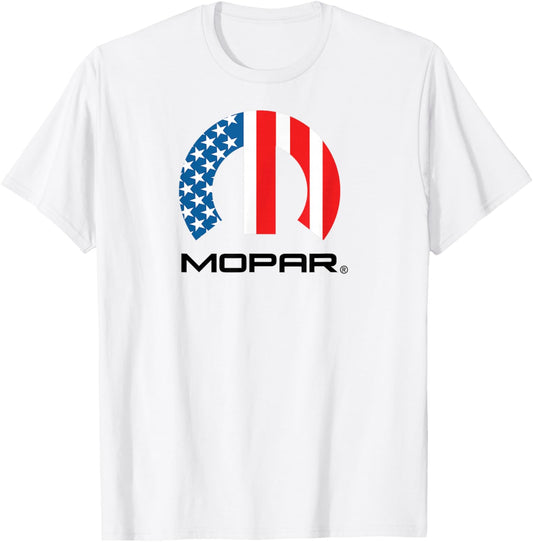 Mopar American Flag Black Logo T-Shirt - T-Shirt | White