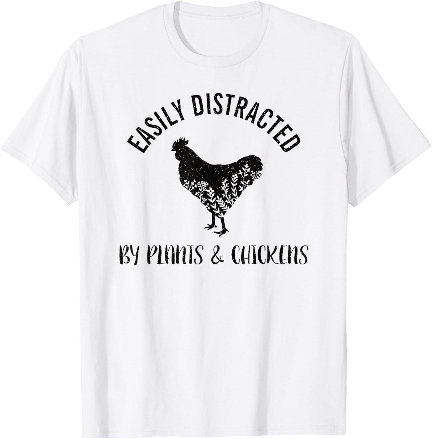 Easily Distracted By Plants and Chickens Botanical Flower T-Shirt - T-Shirt | White