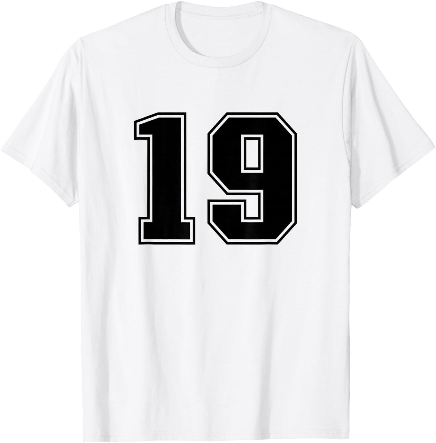 Number #19 Black Sport Number T-Shirt - T-Shirt | White