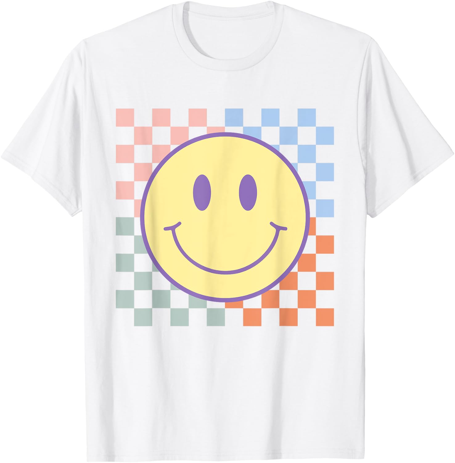 Retro Smile Face Shirts Checkered Pattern Men Kids T-Shirt - T-Shirt | White