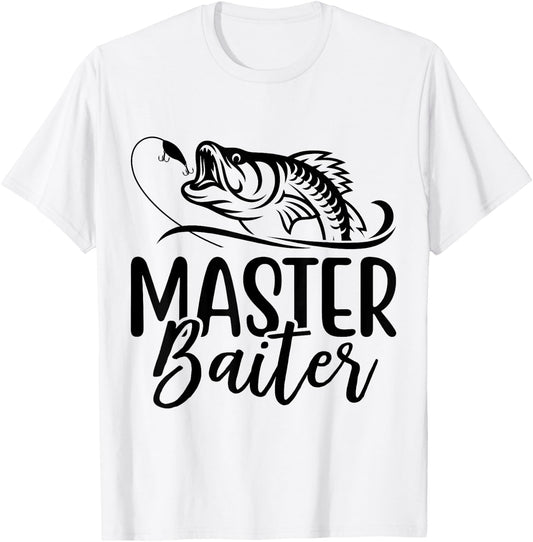 Master Baiter Vintage Bass Fishing Funny Angler T-Shirt - T-Shirt | White