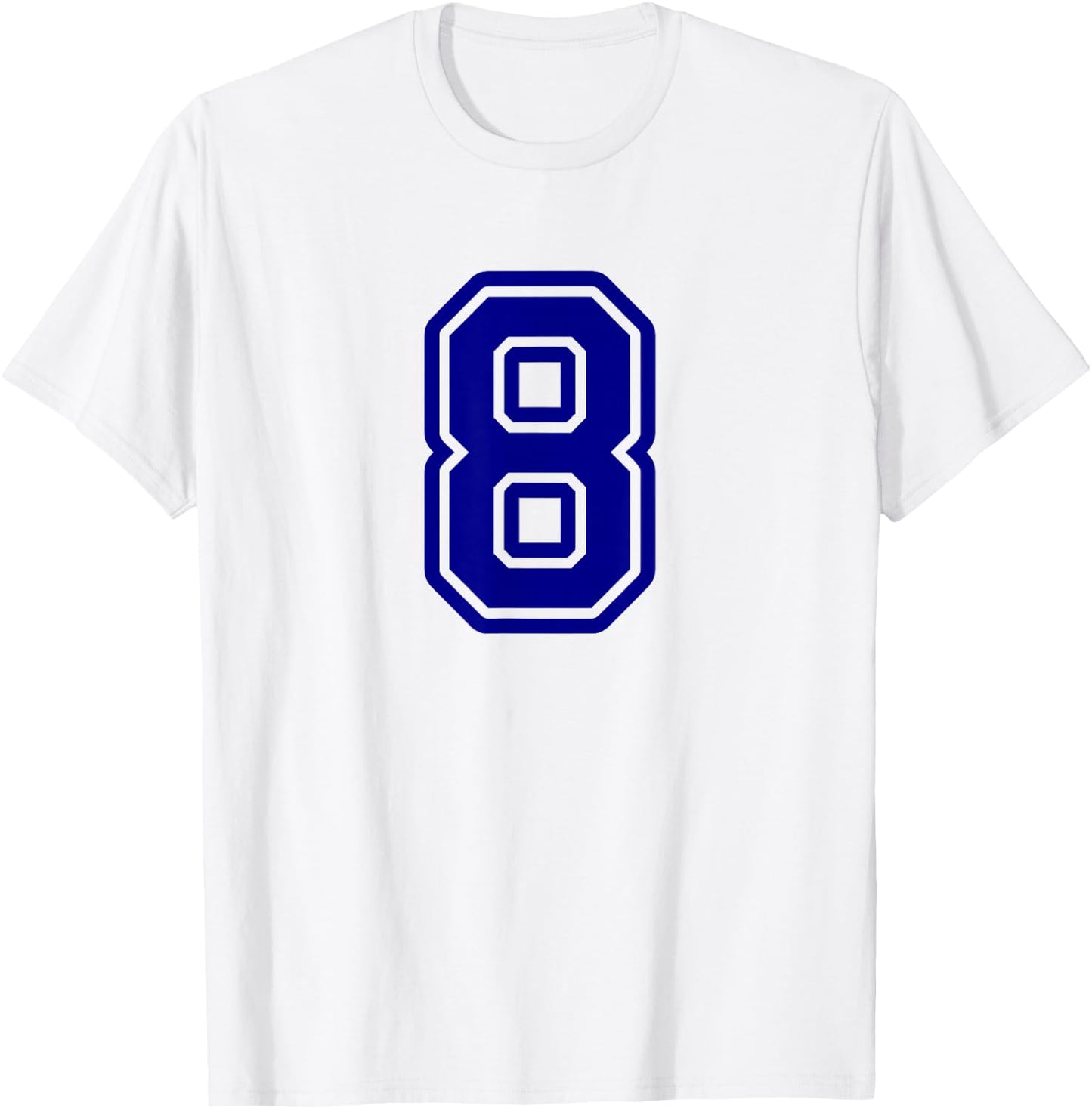 Number 8 Blue Sports Team Varsity T-Shirt - T-Shirt | White
