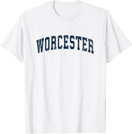Worcester Massachusetts MA Vintage Sports Design Navy Design T-Shirt - T-Shirt | White