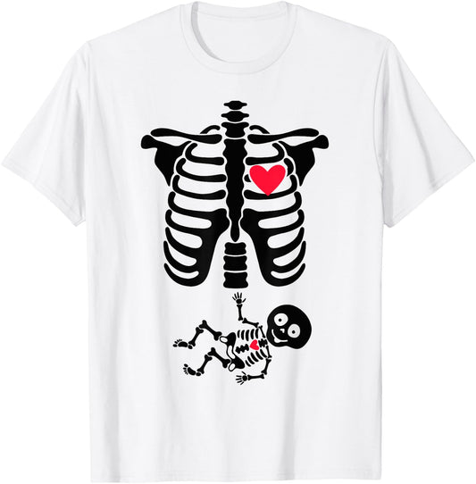 Halloween Costume for Pregnant Mom to Be Skeleton T-Shirt - T-Shirt | White