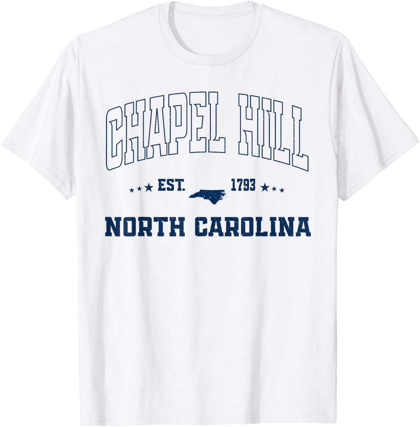 Vintage Chapel Hill North Carolina NC Navy Sports Athletic T-Shirt - T-Shirt | White