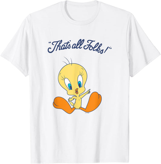 Looney Tunes "That’s All Folks!" Cute Tweety Bird Logo T-Shirt - T-Shirt | White