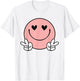 Peace Pink Smile Face Happy Funny Heart Eyes Smiling Face T-Shirt - T-Shirt | White