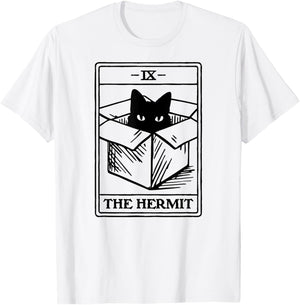 Hermit Cat Tarot Card T-Shirt - T-Shirt | White