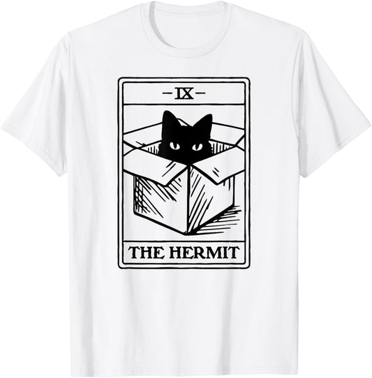 Hermit Cat Tarot Card T-Shirt - T-Shirt | White