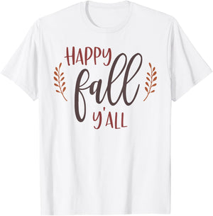 Happy Fall Y'all Autumn Leaf Season Lover T-Shirt - T-Shirt | White