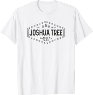 Joshua Tree National Park Shirt Vintage Hexagon Badge Hiking T-Shirt - T-Shirt | White