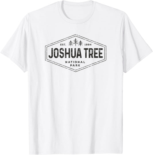 Joshua Tree National Park Shirt Vintage Hexagon Badge Hiking T-Shirt - T-Shirt | White