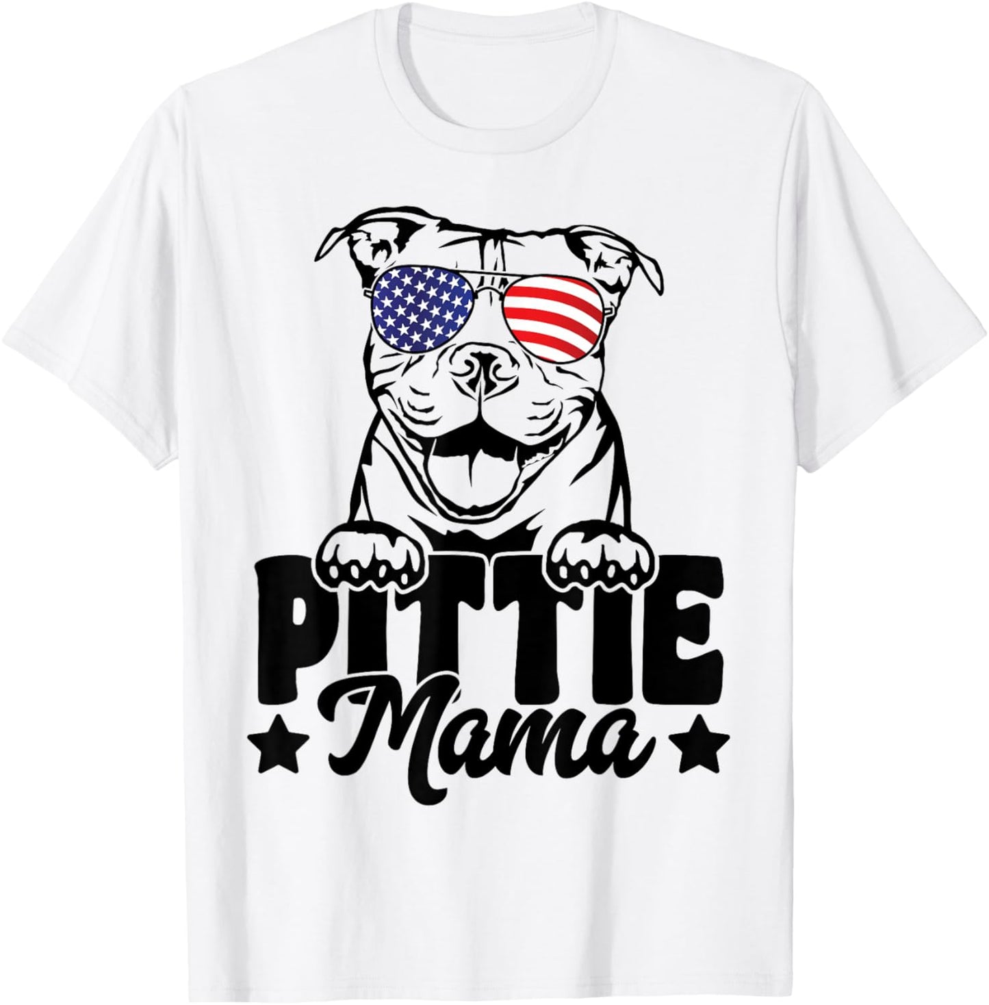 Pittie Mama USA Flag Patriotic Pitbull Dog Lover 4th Of July T-Shirt - T-Shirt | White