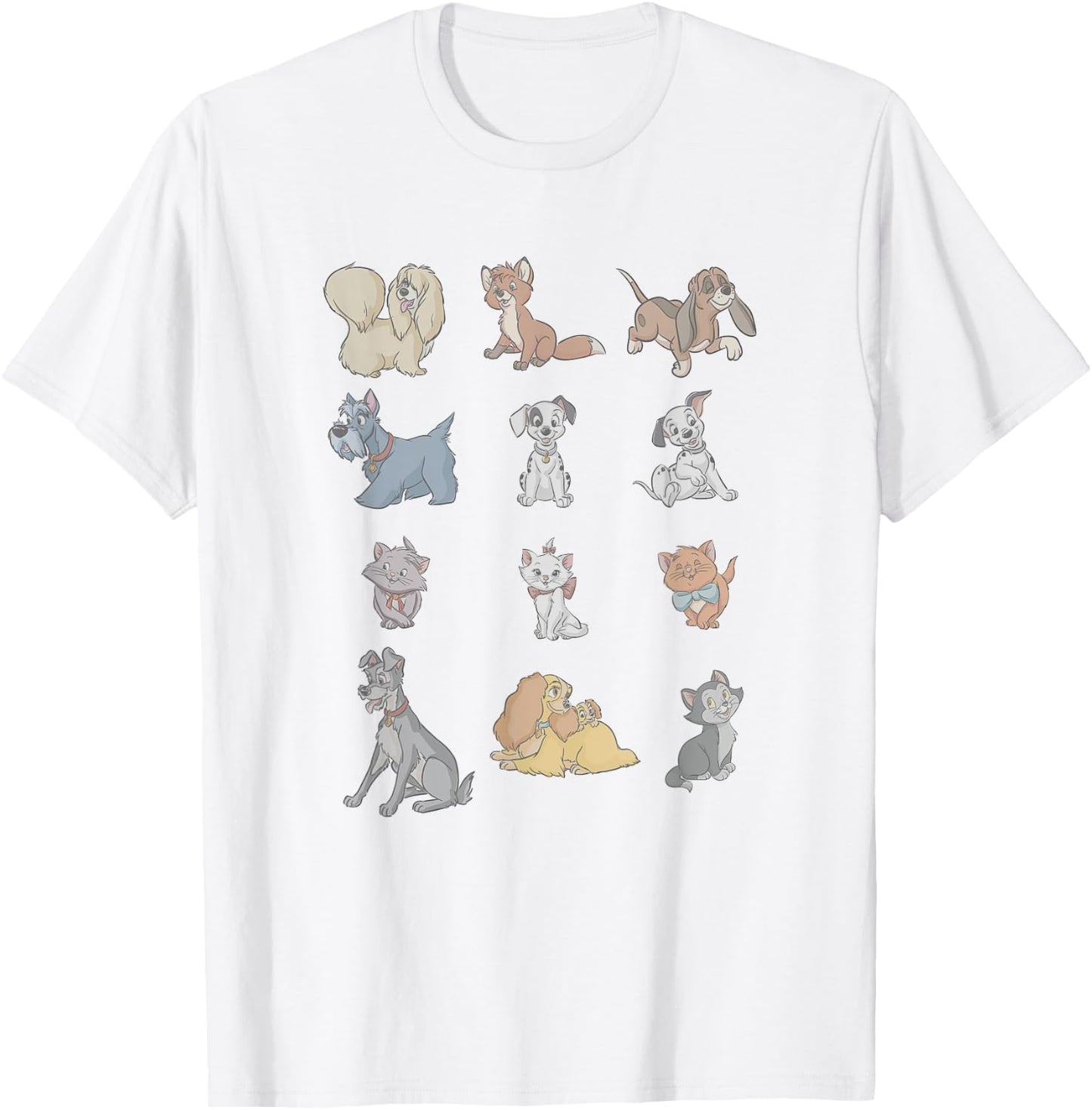 Disney Classic Characters Cats And Dogs Collage Vintage T-Shirt - T-Shirt | White