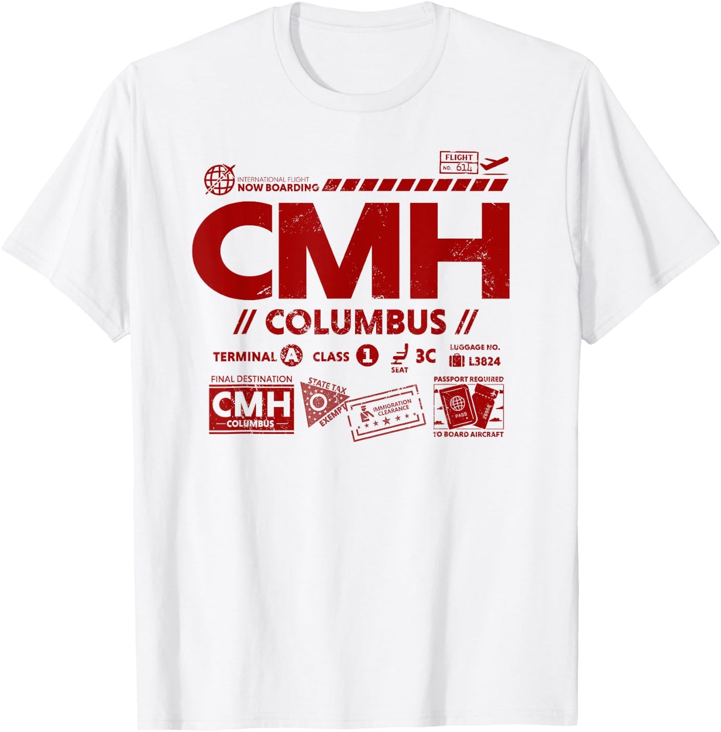 Vintage Columbus CMH Airport Code Travel Day Retro Ohio Tag T-Shirt - T-Shirt | White