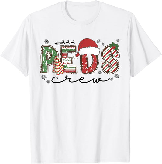 Funny Pediatric Nurse Christmas PEDS Crew Nursing Cute Xmas T-Shirt - T-Shirt | White