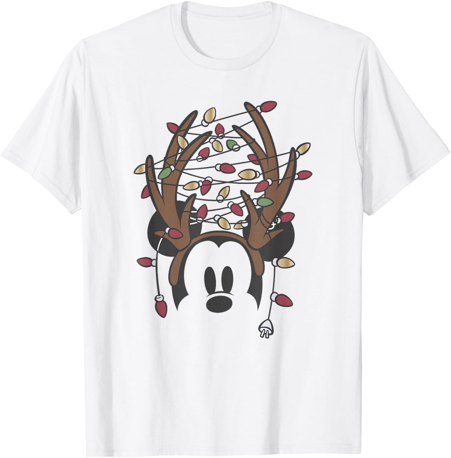 Disney Mickey Christmas Tangled Lights Antlers T-Shirt - T-Shirt | White