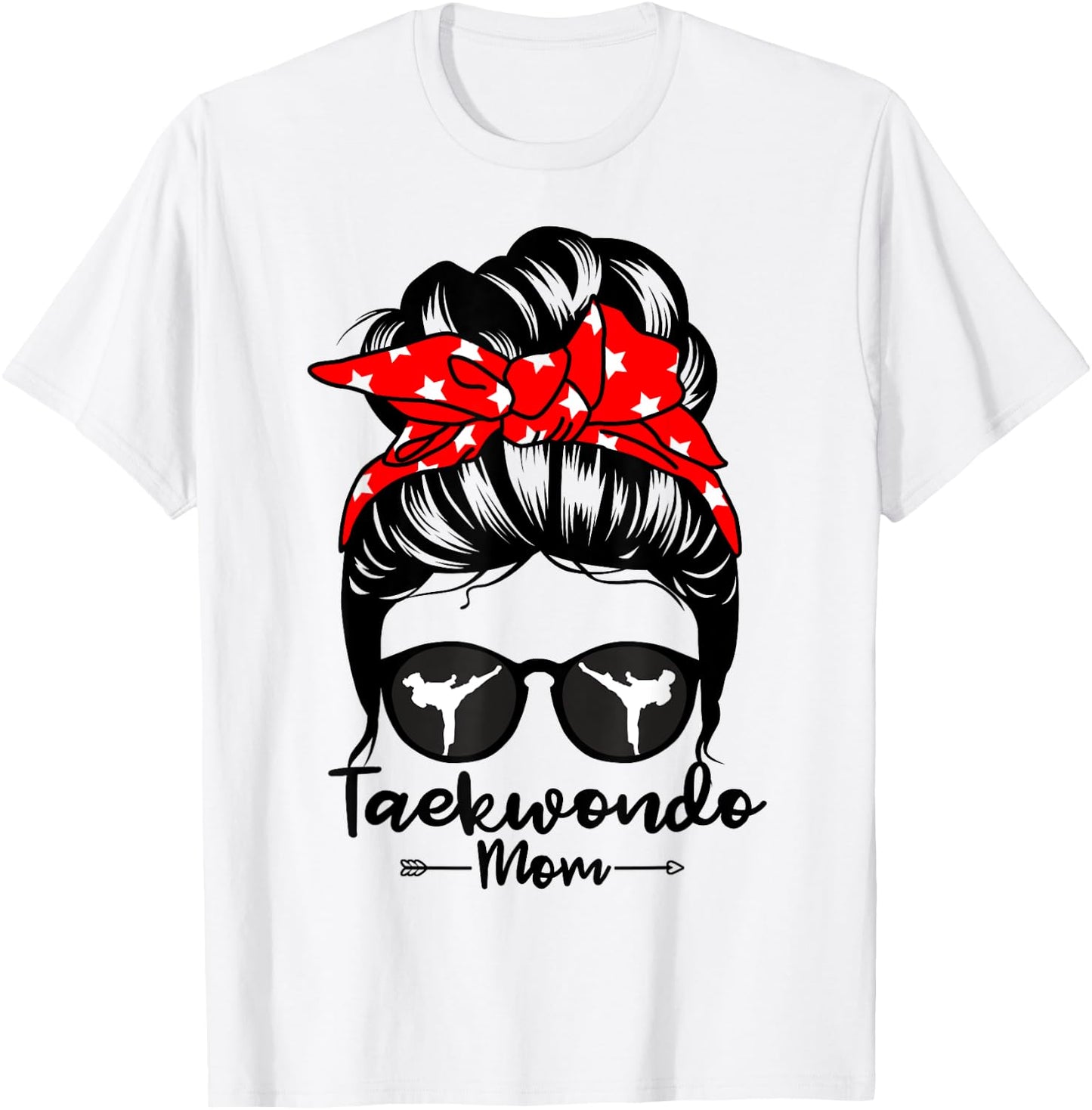Taekwondo Mom Messy Bun Hair Funny Taekwondo Athlete Mom T-Shirt - T-Shirt | White