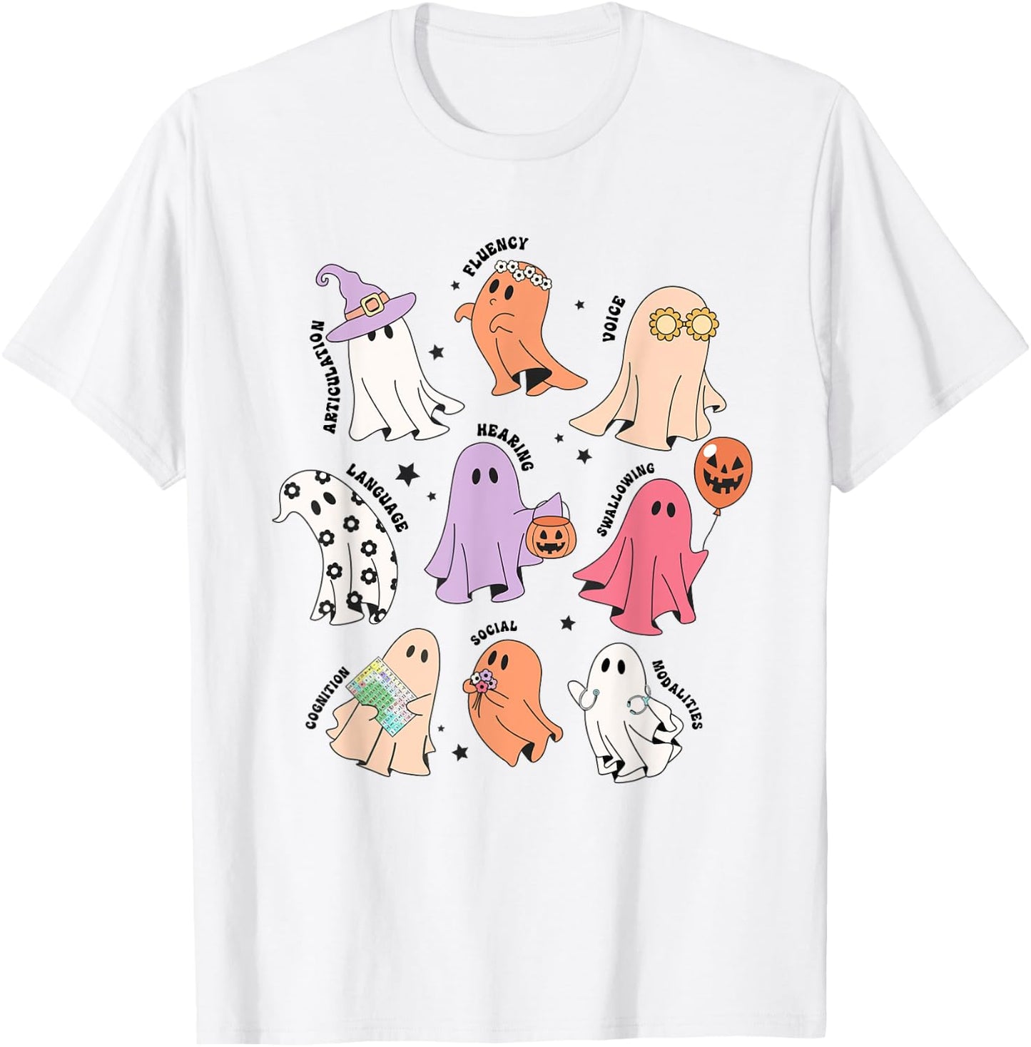 Ghost Friends Halloween AAC SLP Squad Speech Language T-Shirt - T-Shirt | White