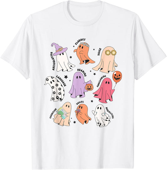Ghost Friends Halloween AAC SLP Squad Speech Language T-Shirt - T-Shirt | White