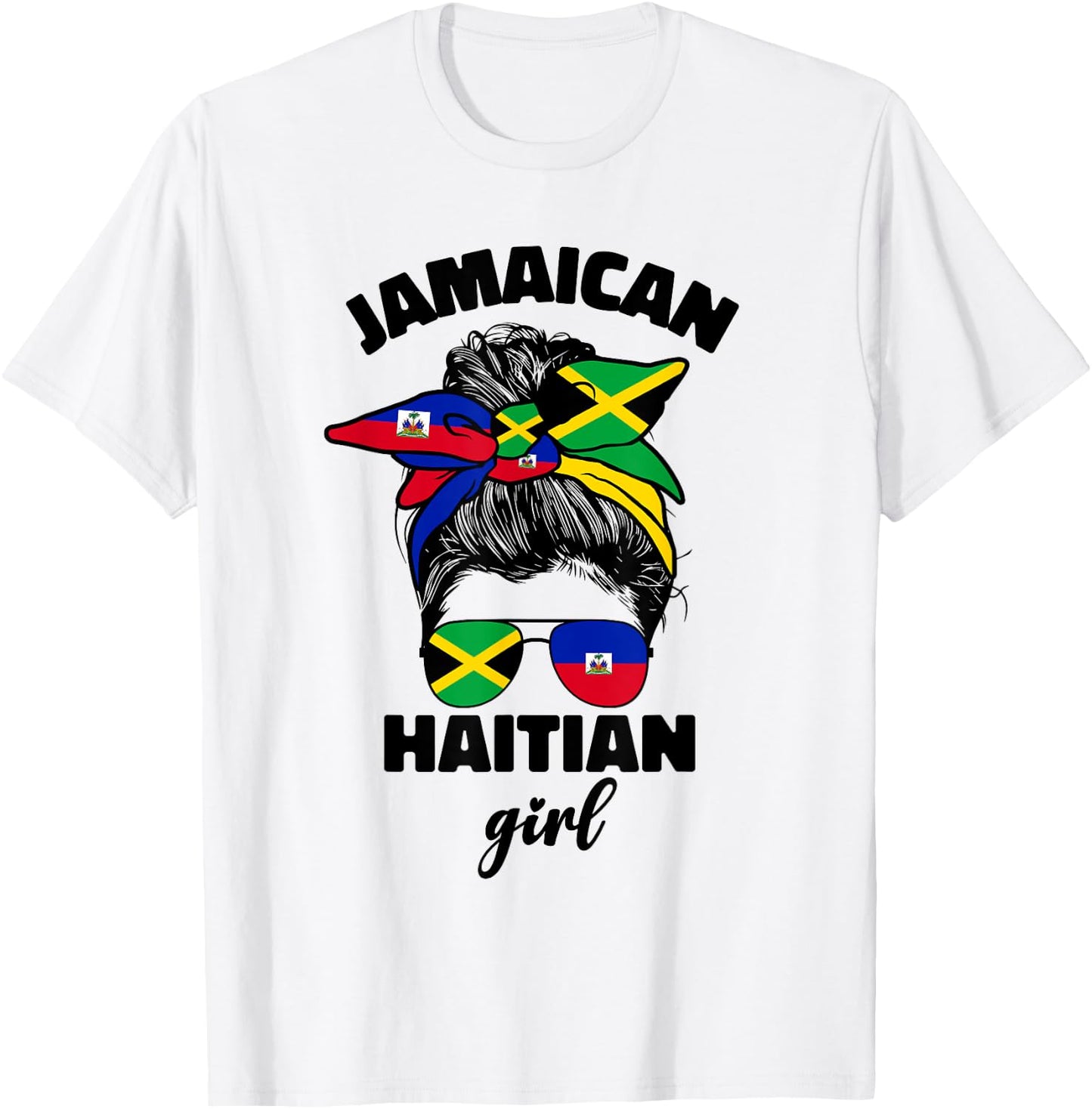 Half Jamaican Haitian Jamaica Flag Haiti Ayiti Girl Women T-Shirt - T-Shirt | White