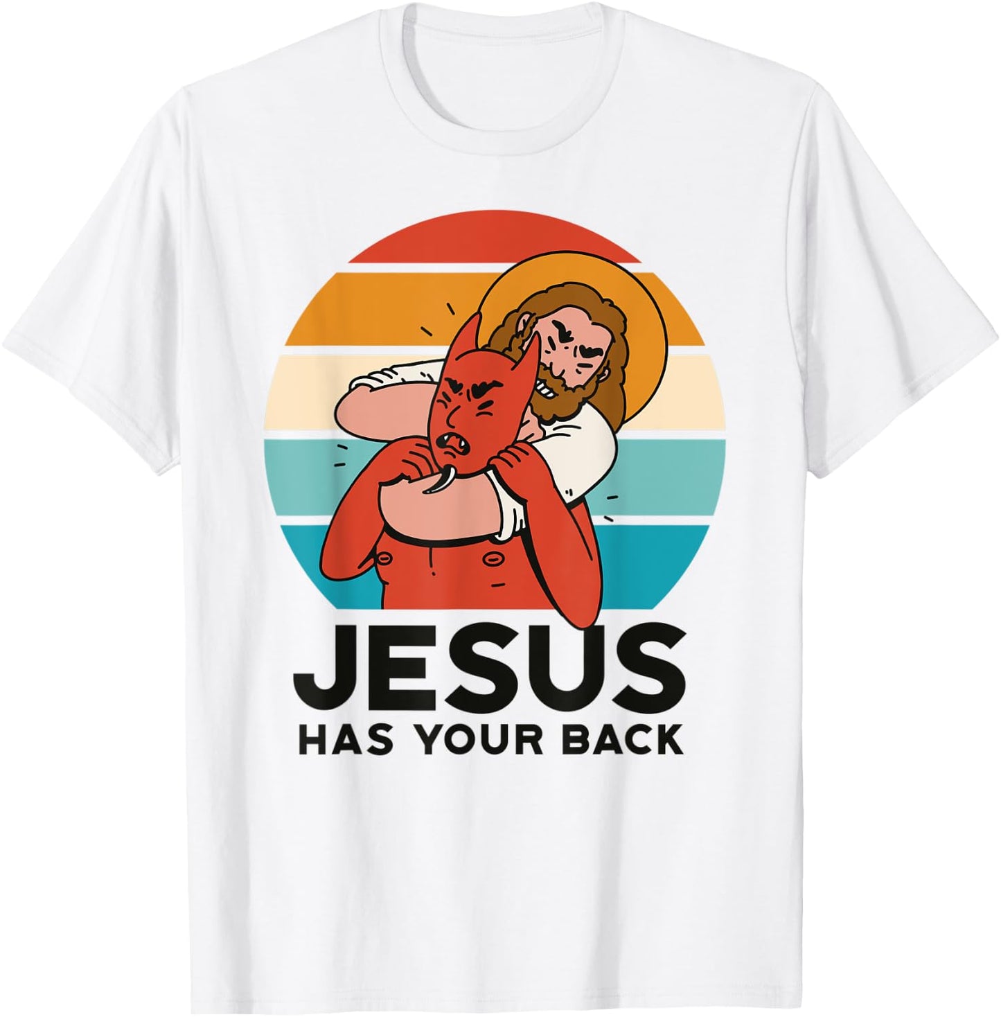 Jesus Has Your Back The Devil Sunset Graphic Funny Christian T-Shirt - T-Shirt | White