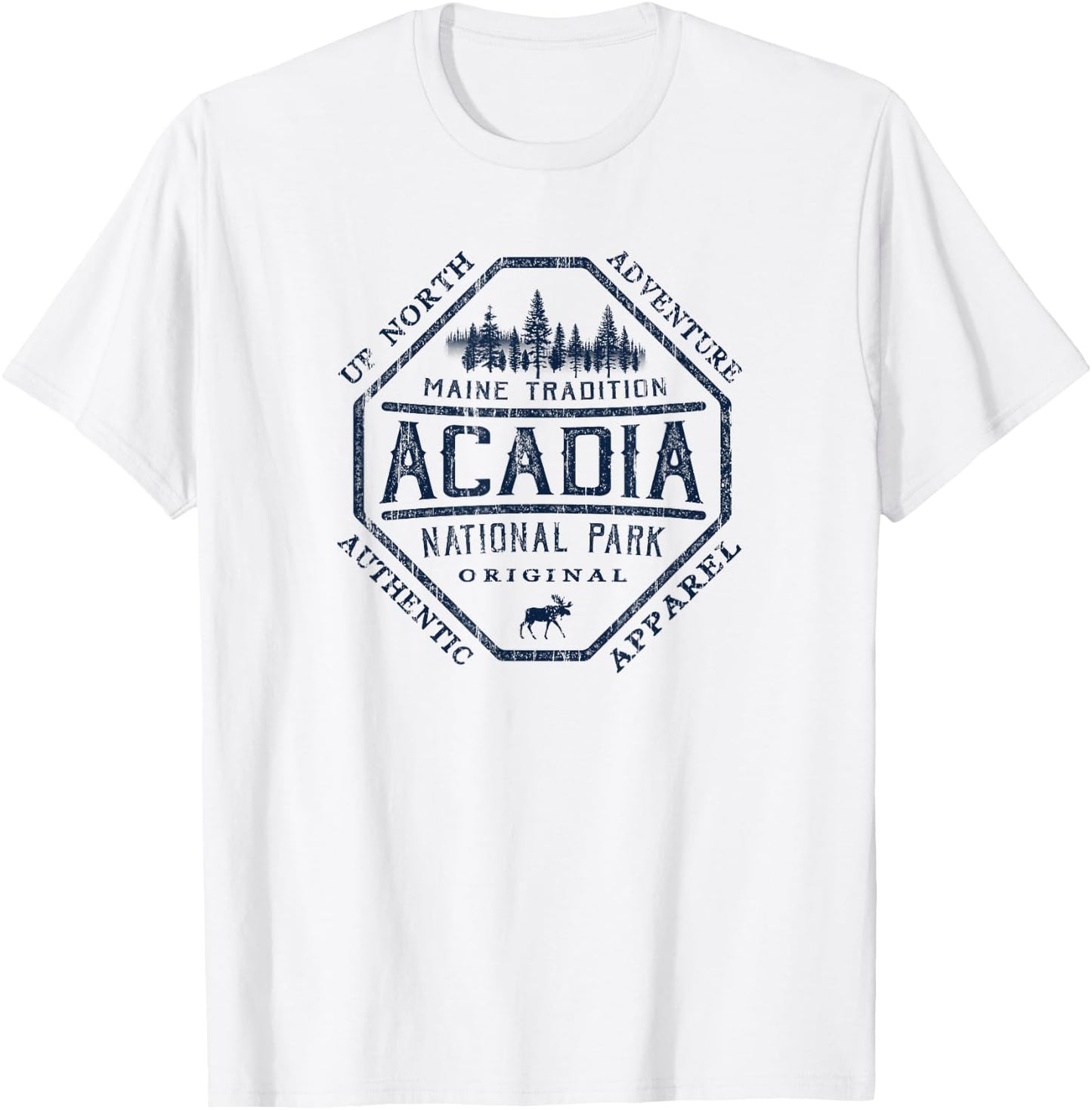 Acadia National Park Destinations Vintage , -Adults, Grey, Small, Short Sleeve, Classic Fit T-Shirt - T-Shirt | White