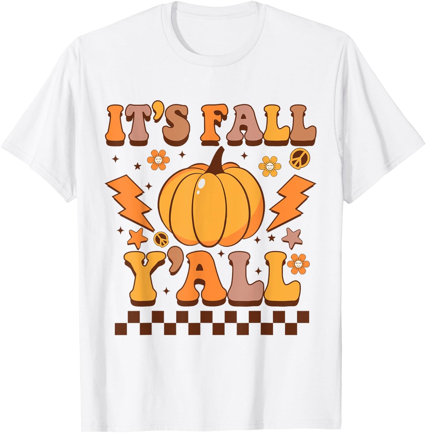 Happy Fall Y’all Pumpkin Groovy Its Fall Yall Women Kids T-Shirt - T-Shirt | White