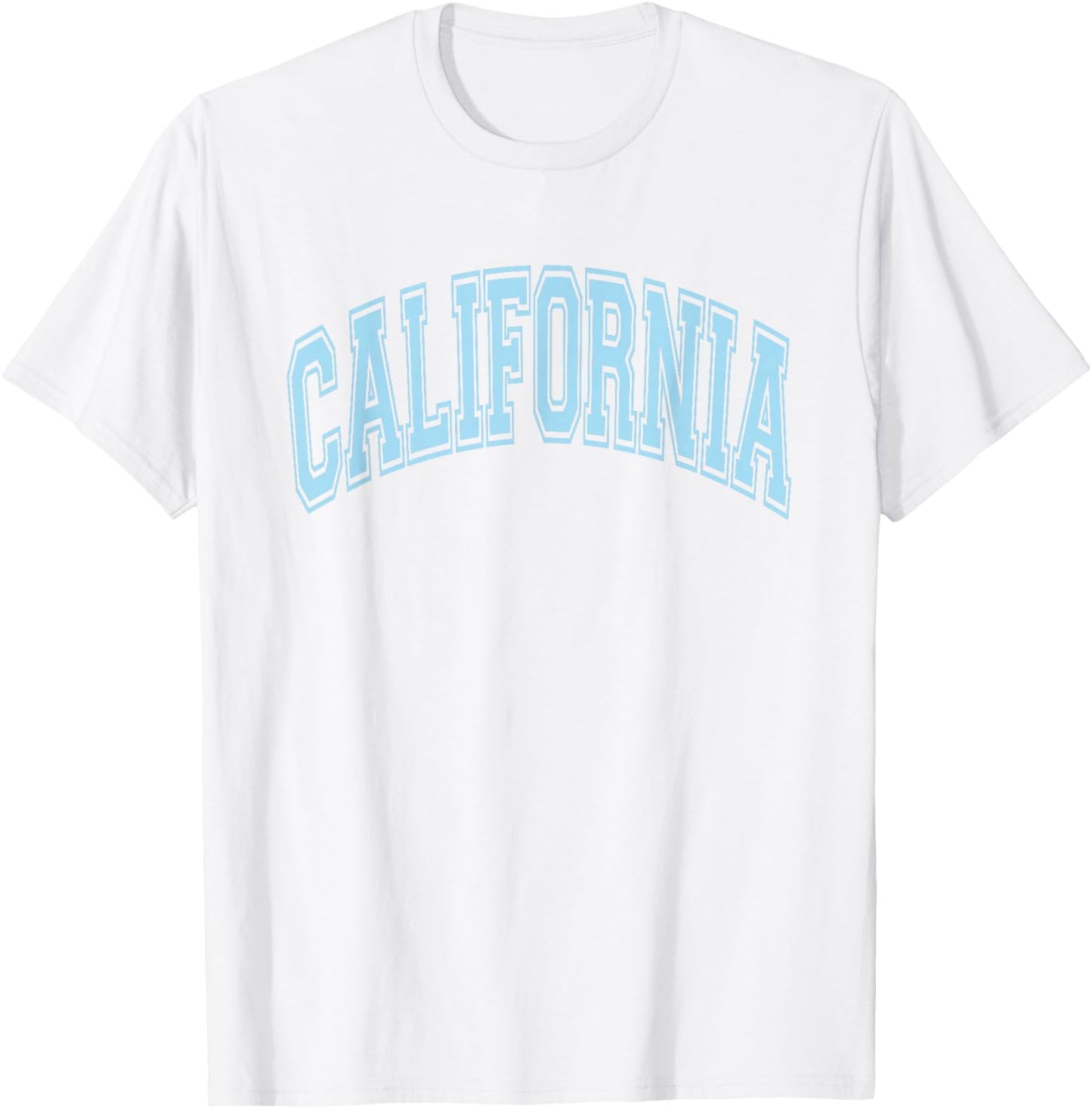 California Arched Style Text White with Light Blue Print T-Shirt - T-Shirt | White