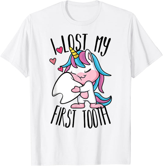 Funny Tooth Fairy - Cute Unicorn I Lost My First Tooth T-Shirt - T-Shirt | White