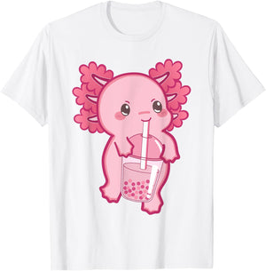 Kawaii Axolotl Boba Bubble Tea Teen Girl Kids Japanese Anime T-Shirt - T-Shirt | White